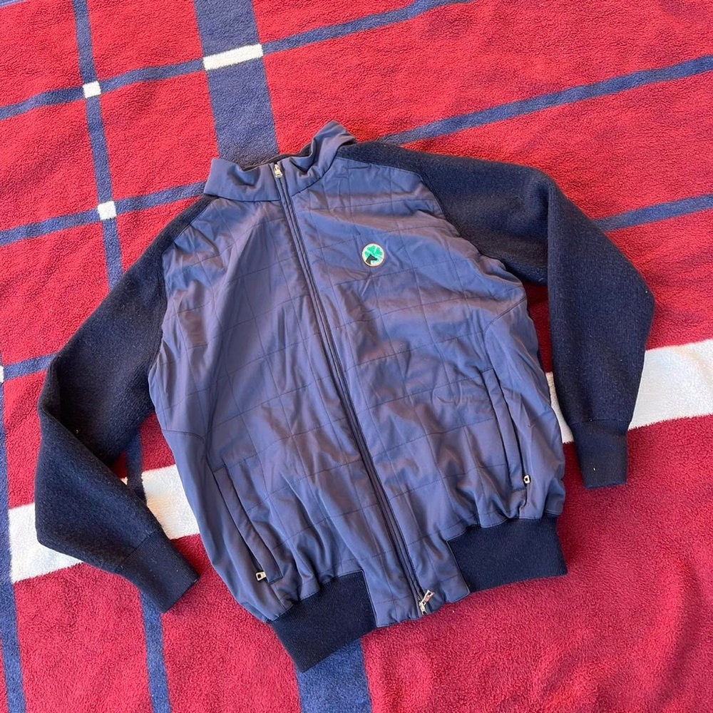 Peter Millar quilted Crown Elite navy hybrid sweater Jacket wool knit full zip L
